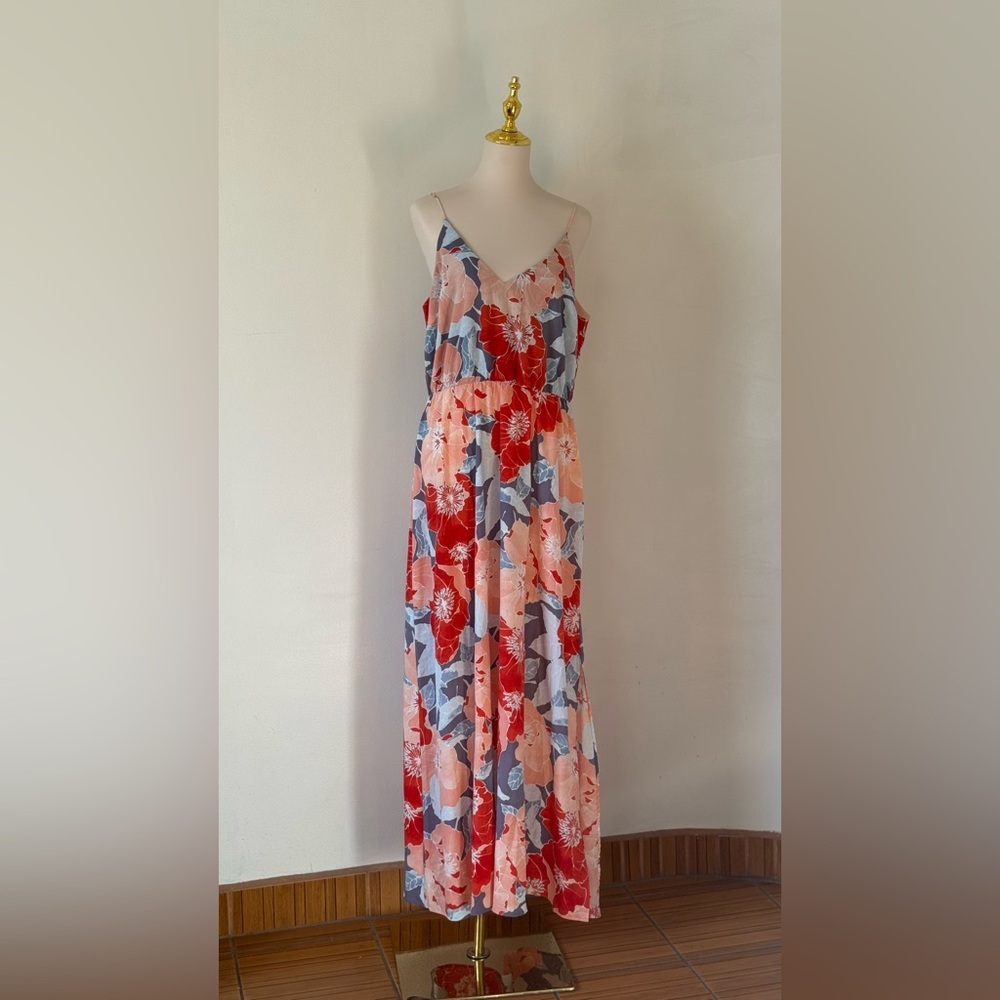 Loft Floral Maxi Dress with Spaghetti Straps Split One Side Size 12